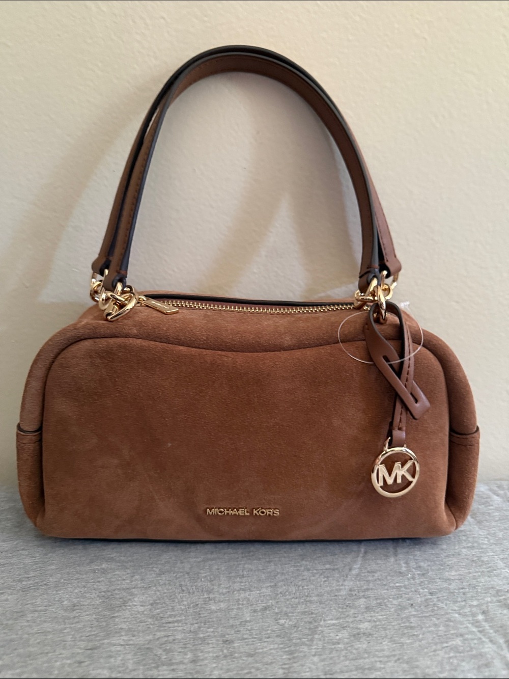 Michael Kors Chestnut Suede Shoulder Bag with Gold Hardware